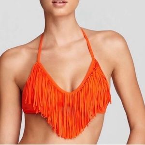 LSpace orange fringe bikini top in Medium